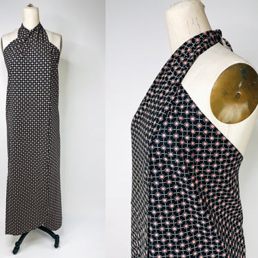 1960s - 1970s Black and Floral Polka Dot Wrap Dress M/L Tall | Vintage, Travel, Cover Up, Hawaiian, Japanese, Beach, Pool, Gothic, Summer 