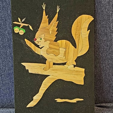 Vintage Straw marquetry Squirrel wall hanging 