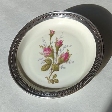 Rosenthal Sterling Silver Edged Porcelain Dish | Rose Moss Pattern 