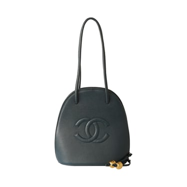 Chanel Navy Caviar Leather Logo Shoulder Bag