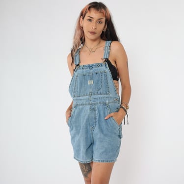 Y2K Denim Overalls Old Navy Blue Jeans Shorts Bib Shortalls 00s Blue Shorts Denim Vintage Small 