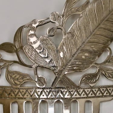 Antique Victorian Figural Bird & Feather Silver Hair Comb 