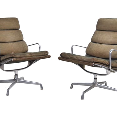 Pair Ray & Charles Eames Herman Miller EA 216 Soft Pad High Back Arm Chairs 