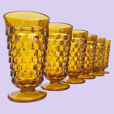 Vintage Indiana Glass Iced Tea Glasses Retro 1960s Mid Century Modern + Colony + Whitehall + Amber + Set of 6 + MCM Footed Glasses + Cubist 