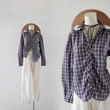 plaid + eyelet blouse - m 