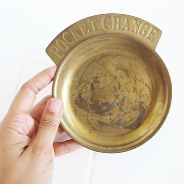 Vintage Brass Pocket Change Dish - Change Catchall Entryway Bowl - Housewarming Gift - Gold Tray for Spare Change Coins 