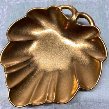 Gold Pickard 7” inch decorated Shell Shape or Asian Fan jewelry dish~ beautiful bathroom decor or elegant dining display bowl, EVC~ vintage 