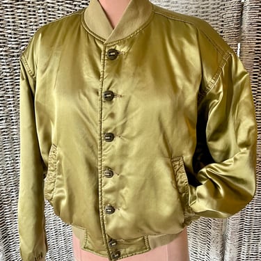 Shimmery Olive Bronze Bomber Jacket, Racer, Metal Buttons, Military, Noto Jacket, Vintage 80s 90s 