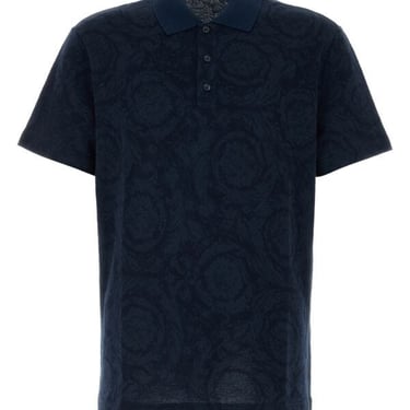 Versace Men Printed Piquet Polo Shirt