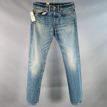 RRL by RALPH LAUREN Size 29 Blue Cotton Distressed Straight Button Fly Jeans