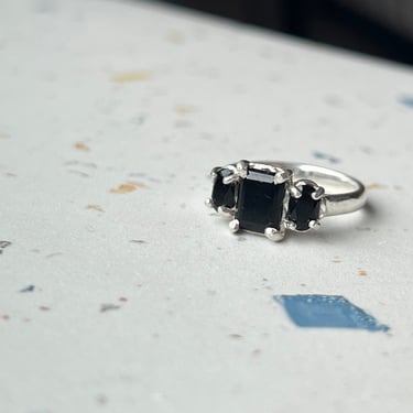 Triple onyx cocktail ring in sterling silver 
