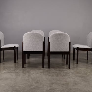 6 Vintage Swedish Post-Modern Dining Chairs Gray Upholstery Restored 