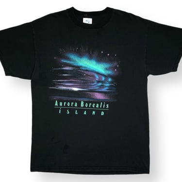 Vintage 90s Aurora Borealis Iceland Northern Lights Faded Graphic Nature T-Shirt Size Large/XL 