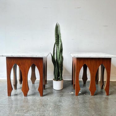 Harvey Probber Style Walnut and marble end tables 