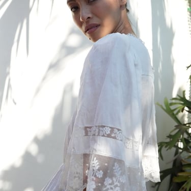 Antique Lace Blouse / White Lace Cropped Blouse / Ethereal Bridal Blouse / Wedding Party Blouse / Festival Top / Edwardian Victorian 