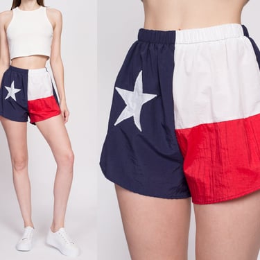 90s Texas Lone Star State Flag Track Shorts - Small to Medium | Vintage Red White Blue Nylon Athletic Running Shorts 