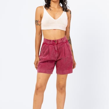 Vintage 90s Magenta Corduroy High Waisted Shorts - Small, 26
