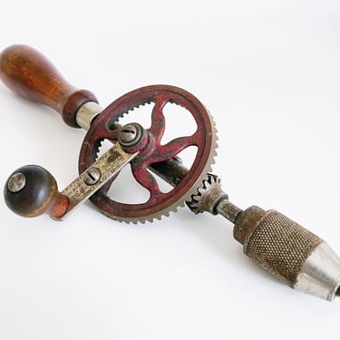 Antique hand tool, Millers Falls drill No. 94, Eggbeater hand drill, Vintage carpentry tool, made in Massachusetts USA 