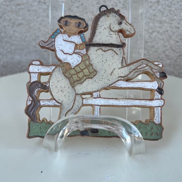 Vintage angel riding horse theme pottery ceramic ornament decor by St Andrew’s Abbey 
