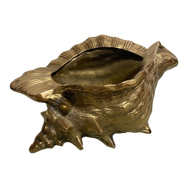 Mid Century Brass Conch Shell Planter Decor 