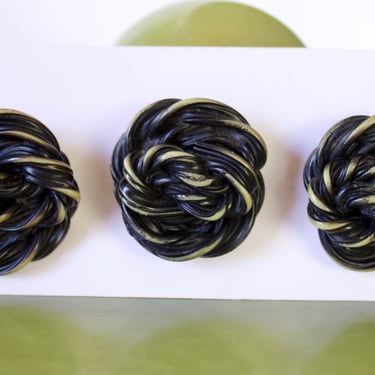 Vintage Buffed Celluloid Extruded Twisted Knot Shank Buttons -Matching Set of Three Large Coat Buttons - 1 3/8” 