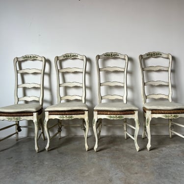 Vintage French Country - Style Ladderback Rush Seat Dining Chairs – Set of 4 