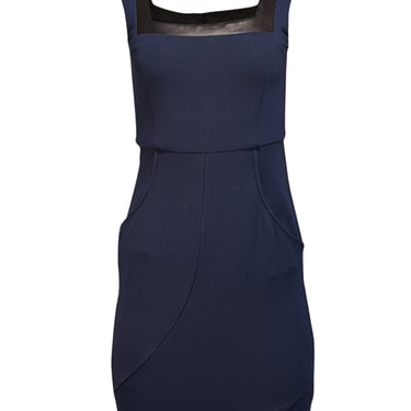 Alice & Olivia - Navy Sleeveless Sheath Dress w/ Faux Leather Trim Sz S