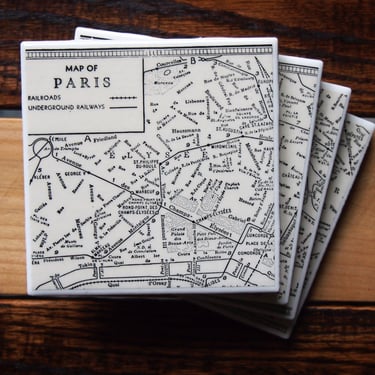 1936 Paris France Map Coaster Set of 4. Vintage Paris Map Gift. French Décor. Paris Gift. City Map. France History Gift. Champs Elysees. 
