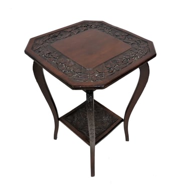 Wooden Side Table | Antique English Carved Oak Two Tier Window Table 