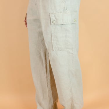 Vintage Cream Linen Cargo Trousers Pants 34x30 