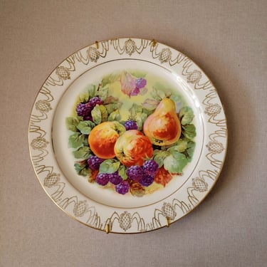Signed by artist 24k gold plate  Pear fruit wall decor Hand painted decorative plate Collectible china plate 