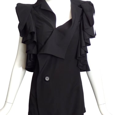 YOHJI YAMAMOTO- 2016 Black Silk Ruffle Vest, Size 6