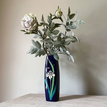 Ceramic Hand Painted 11" Cobalt Blue Japanese Style Vase 