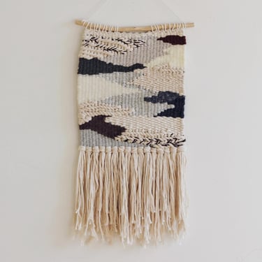 Wall Weaving / Hanging - Woven Tapestry - Neutral - Cream, Off-White, Brown, Grey - Wool, Cotton - Boho Fiber Art - Handwoven Weave 