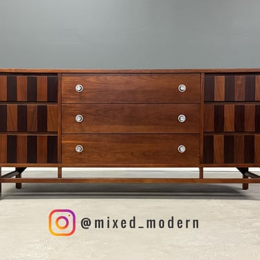 Refinished Walnut and Rosewood 66” Dresser by Stanley 