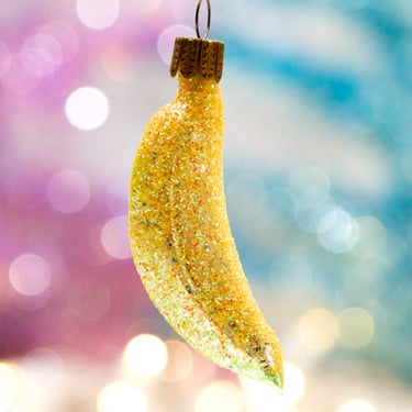 VINTAGE: Small Glass Banana Ornament - Blown Figural Glass Ornament - SKU 