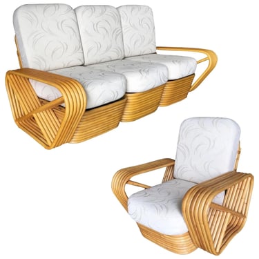 Restored Paul Frankl Six-Strand Rattan Sofa and Lounge Chair Set 