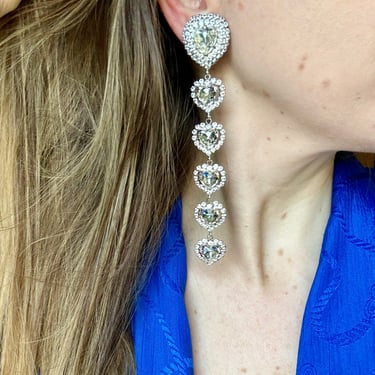 Alessandra Rich Diamond Crystal Heart Shoulder Duster Earrings