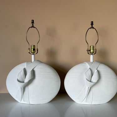 Vintage Sculptural Draped Plaster Table Lamps - a Pair 
