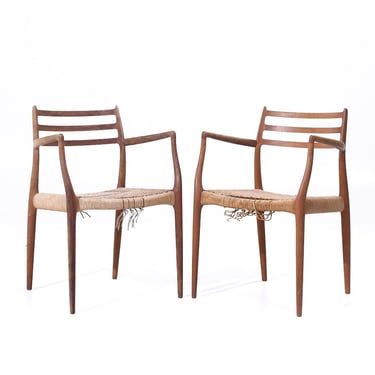 Niels Moller Model 62 Mid Century Danish Teak Captains Chairs - Pair - mcm 