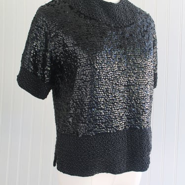 1960s -MCM -  Black Beaded/Sequins on Wool  - Cropped - Shell - Imperial Imports - 