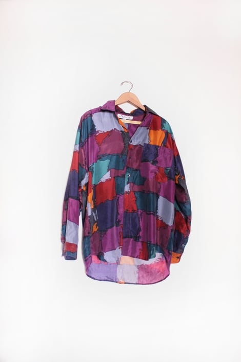 Patchwork Pattern 90s Silk Shirt 