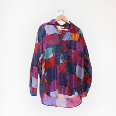 Patchwork Pattern 90s Silk Shirt 