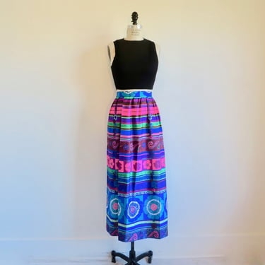 Vintage 1970's Mod Hawaiian Psychedelic Floral Print Long Maxi Wrap Skirt 