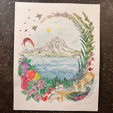 Mount Hood and the Columbia River Gorge Original Watercolor Painting