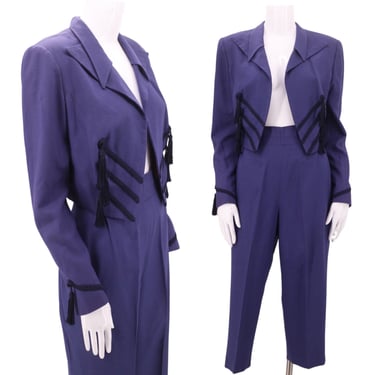 50s TOREADOR womens cropped suit M  / vintage 1950s blue tassel D'anjou Design capri pants jacket Matador 