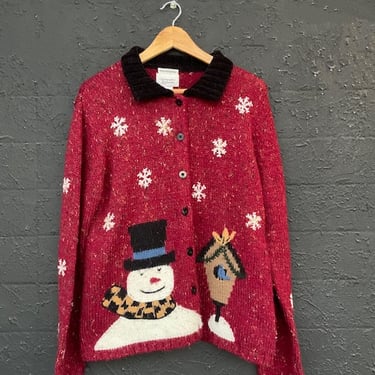 Snowman and Birdhouse Christmas Cardigan Sweater