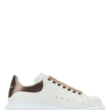 Alexander Mcqueen Woman White Leather Sneakers With Bronze Leather Heel