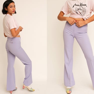 Vintage 1990s 90s Lilac Purple Low Rise Flared Pants Trousers 