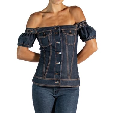 2000S Jean Paul Gaultier Navy Blue Cotton Denim Blouse 